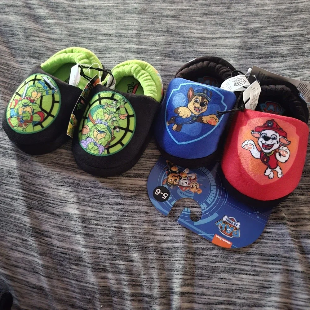 2 Sets Of Slippers Paw Patrol And Teenage Mutant Ninja Kids Boys Toddler SZ 5 6